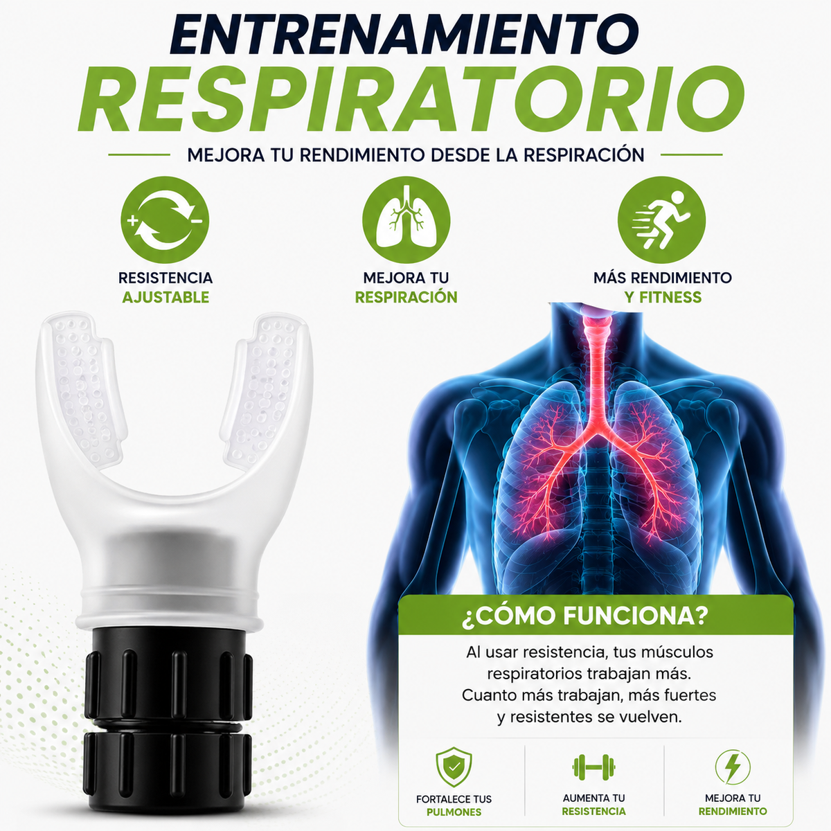 Entrenador Respiratorio Ajustable FiittPro | Mejora tu Resistencia